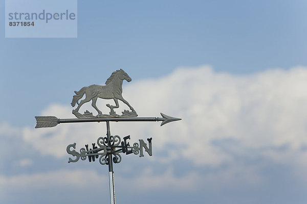 hoch  oben  nahe  Wetterfahne  Wolke  Himmel  Sturm  Hintergrund  blau  Alberta  Calgary  Kanada  Metall  Wetter