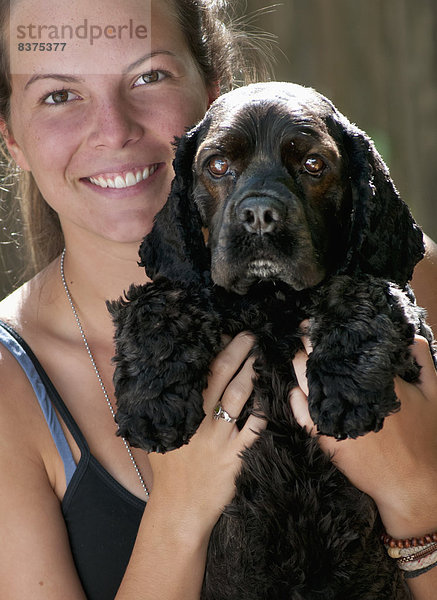 Portrait  Frau  halten  Insel  Cocker Spaniel  Cockerspaniel  British Columbia  Kanada