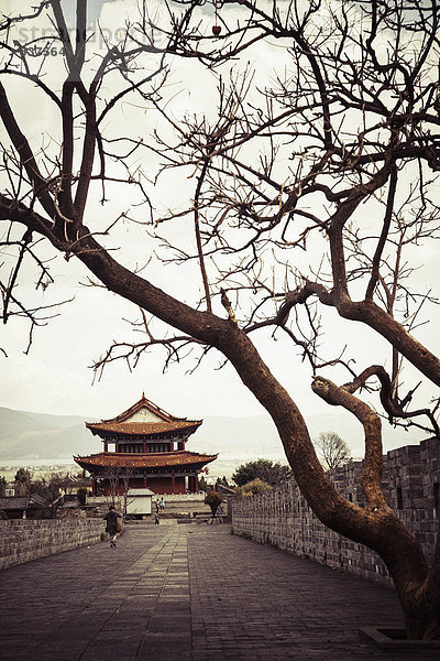 Stadtmauer  sitzend  chinesisch  China  über  antik  Pagode  Yunnan