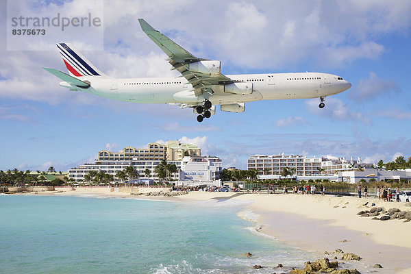 Airplane Over Maho Beach  Sint Maarten  Dutch West Indies