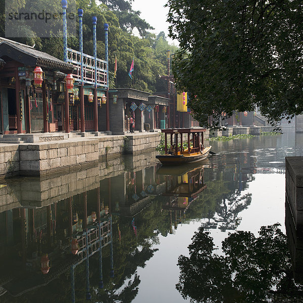 Wasser  Ecke  Ecken  Ruhe  Gebäude  Boot  Fluss  Peking  Hauptstadt  vorwärts  China