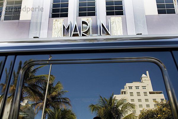 Vereinigte Staaten von Amerika  USA  Fenster  Auto  Spiegelung  Hotel  Florida  Marlin  Miami Beach