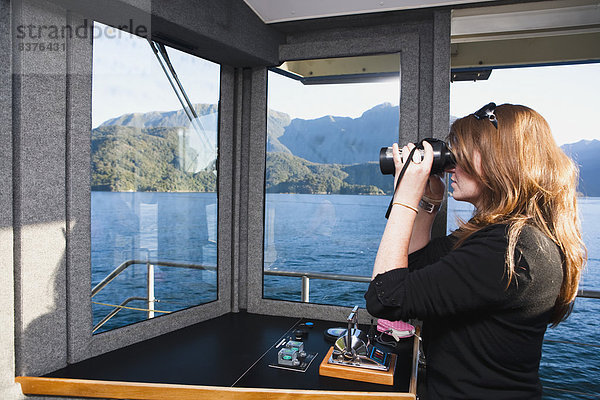 Frau  Reise  Zweifel  Boot  Fernglas  Ansicht  Geräusch  Natürlichkeit  Neuseeland