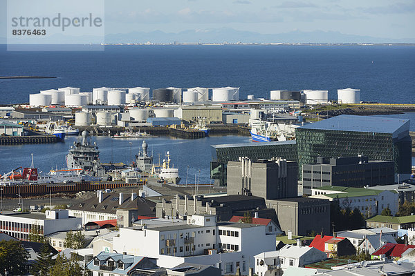 Reykjavik Hauptstadt über Ansicht Harpa Island