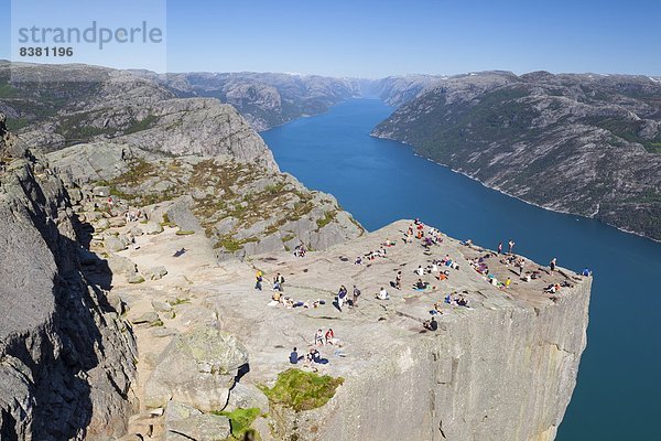 Felsbrocken  Europa  Beleuchtung  Licht  über  Norwegen  Ansicht  Fjord  Kanzel  Rogaland  Skandinavien