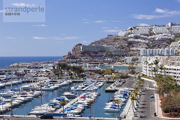 hoch  oben  Europa  Jachthafen  Ansicht  Flachwinkelansicht  Atlantischer Ozean  Atlantik  Kanaren  Kanarische Inseln  Winkel  Gran Canaria  Spanien