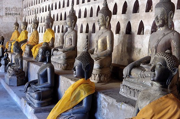 Kreuzgang  Vientiane  Hauptstadt  Galerie  Statue  umgeben  Südostasien  Vietnam  Asien  Buddha  Laos