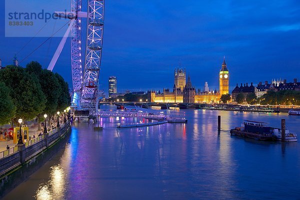 Europa Großbritannien London Hauptstadt Themse Abenddämmerung England Houses of Parliament