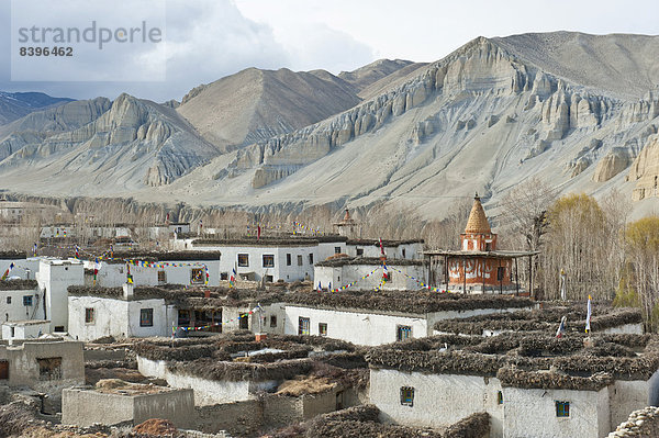 Dorf typisch Asien Nepal Stupa