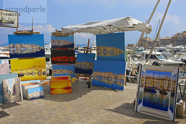 Außenaufnahme  Hafen  Frankreich  Europa  Tag  Kunst  Malerei  streichen  streicht  streichend  anstreichen  anstreichend  Cote d Azur  Saint Tropez  Geschicklichkeit