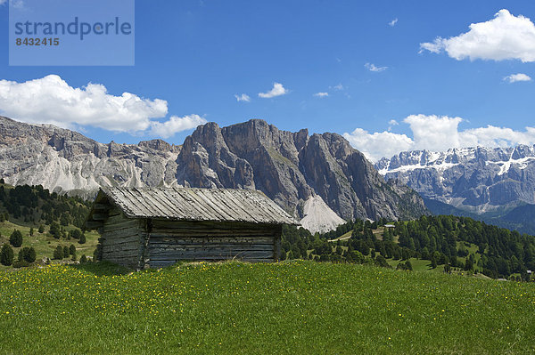 Außenaufnahme  Landschaftlich schön  landschaftlich reizvoll  Hütte  Europa  Berg  Tag  Natur  Dolomiten  Trentino Südtirol  Italien  Berglandschaft  Grödnertal