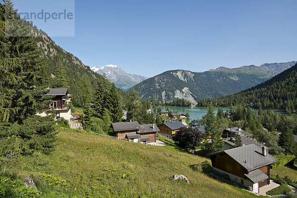 Landschaftlich schön landschaftlich reizvoll Europa Berg Wohnhaus Sommer Landschaft See Natur Chalet Schweiz