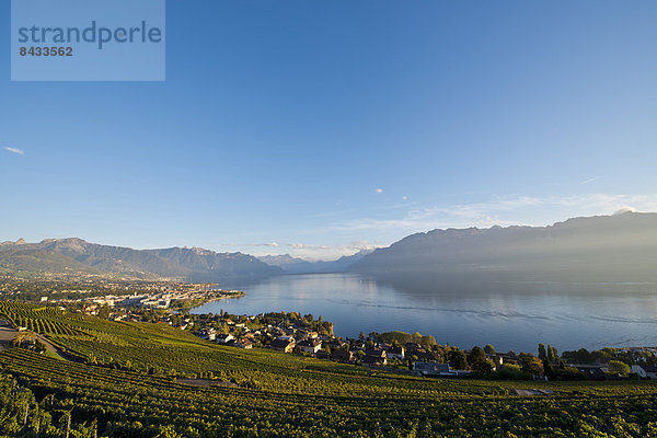 Landschaftlich schön  landschaftlich reizvoll  Europa  Berg  Wolke  Landschaft  Stadt  Großstadt  See  Herbst  Genfer See  Genfersee  Lac Leman  Schweiz