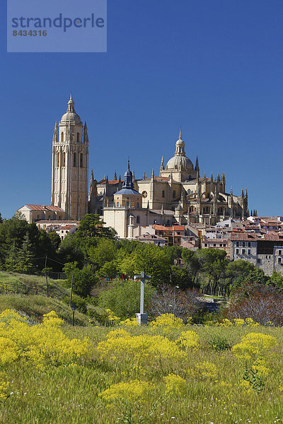 überqueren  Europa  gelb  Reise  Großstadt  Architektur  Geschichte  Kathedrale  Tourismus  UNESCO-Welterbe  Kreuz  Segovia  Spanien