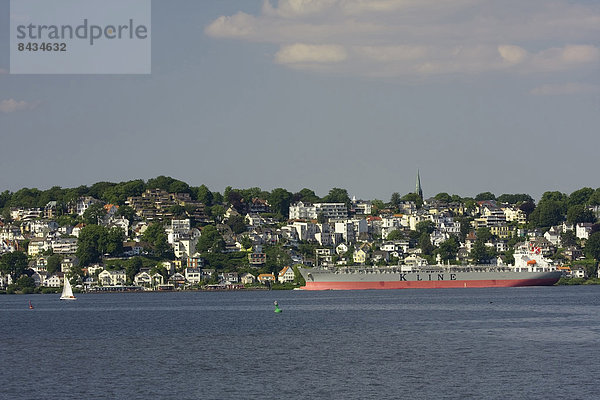 Europa  fließen  Fluss  Schiffsfracht  Hamburg - Deutschland  Blankenese  Container  Deutschland  Süllberg