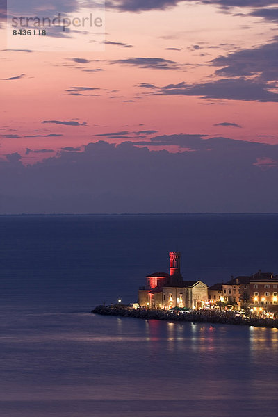 Außenaufnahme  Europa  Abend  Küste  Meer  Dorf  Ansicht  Sehenswürdigkeit  Adriatisches Meer  Adria  Istrien  Piran  Slowenien