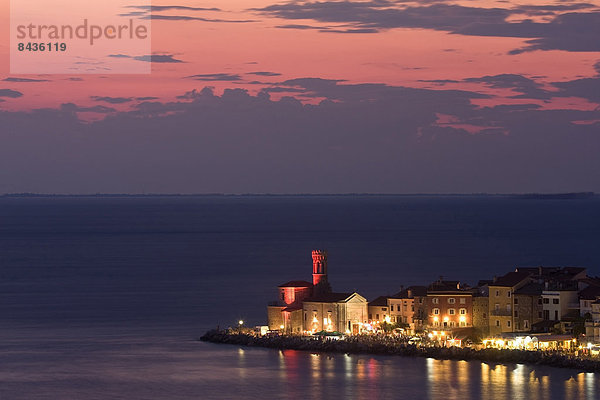 Außenaufnahme  Europa  Abend  Küste  Meer  Dorf  Ansicht  Sehenswürdigkeit  Adriatisches Meer  Adria  Istrien  Piran  Slowenien