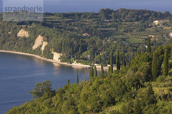 Panorama Außenaufnahme Landschaftlich schön landschaftlich reizvoll Europa Küste Meer Natur Draufsicht Adriatisches Meer Adria Mittelmeer Slowenien