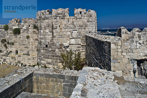 bauen Hafen Europa Wand Palast Schloß Schlösser Schutz Stadt Meer Festung Insel Griechenland Ägäisches Meer Ägäis griechisch Kos Mittelmeer