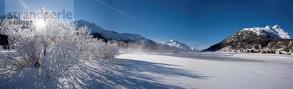 Panorama Landschaftlich schön landschaftlich reizvoll Europa Winter Landschaft See Kanton Graubünden Engadin Schnee Schweiz