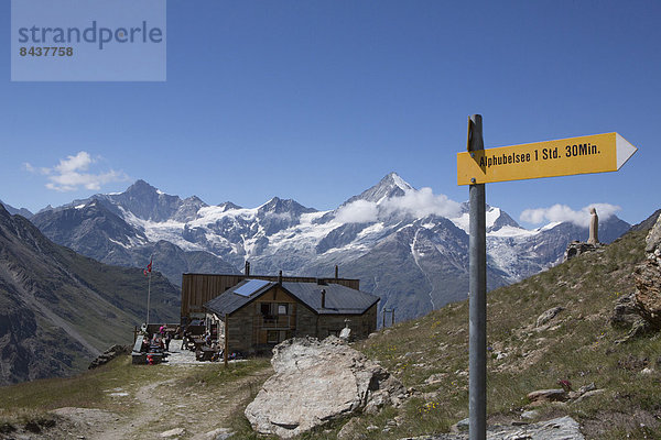 Hütte Europa Berg folgen Wegweiser Graubruststrandläufer Calidris melanotos Schweiz Berghütte