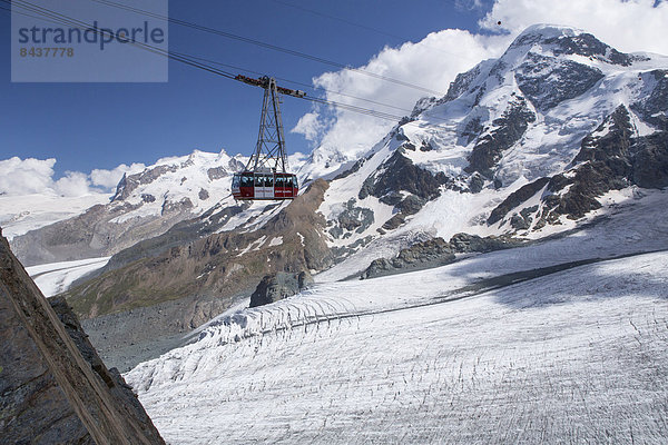 Europa Berg Eis Gletscher Moräne Breithorn Schweiz Zermatt