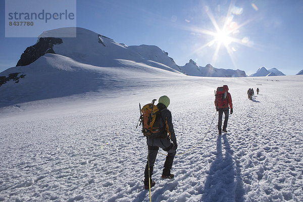 Berg gehen Seil Tau Strick Eis wandern Gletscher Moräne Breithorn