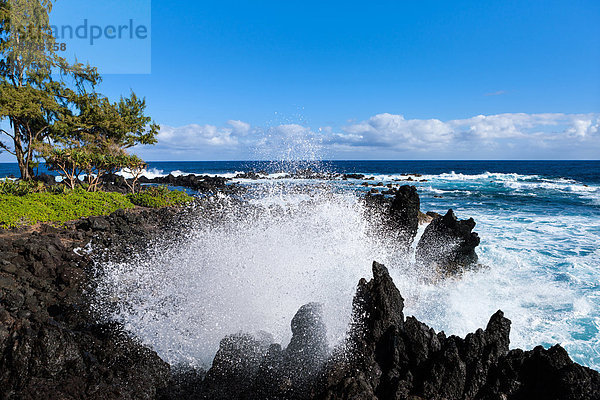 Vereinigte Staaten von Amerika  USA  Hawaii  Big Island  Felsbrocken  Amerika  Steilküste  Wasserwelle  Welle  Brandung  Meer  Pazifischer Ozean  Pazifik  Stiller Ozean  Großer Ozean  zeigen  Hawaii