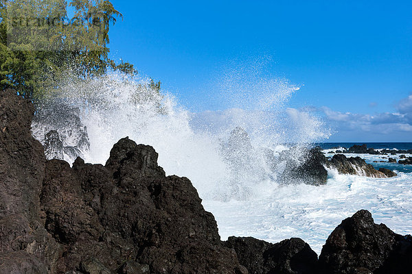 Vereinigte Staaten von Amerika  USA  Hawaii  Big Island  Felsbrocken  Amerika  Steilküste  Wasserwelle  Welle  Brandung  Meer  Pazifischer Ozean  Pazifik  Stiller Ozean  Großer Ozean  zeigen  Hawaii