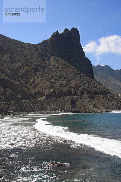 Europa  Berg  Strand  Küste  Meer  Kanaren  Kanarische Inseln  Roque de las bodegas  Spanien  Teneriffa