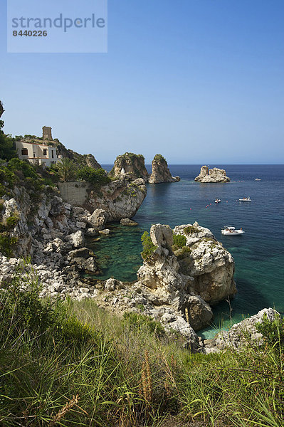 Außenaufnahme Landschaftlich schön landschaftlich reizvoll Europa Tag Strand Landschaft Küste niemand Meer Insel Castellammare del Golfo Italien Mittelmeer Sizilien Süditalien