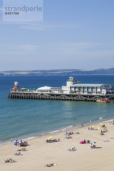 Europa  Strand  britisch  Großbritannien  Küste  Meer  Kai  Urlaub  Bournemouth  Dorset  England