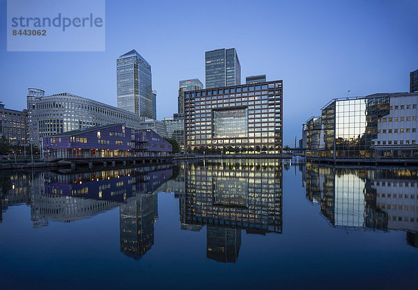 UK  London  Docklands  buildings at financal district at dusk
