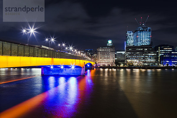 UK  London  view to illuminated London Bridge  The Pint and Leadenhall Building