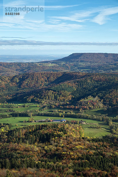 Germany  Baden Wuerttemberg  landscape  forest in autumn  view to Albtrauf