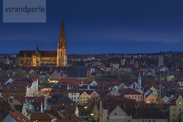 Germany  Bavaria  Regensburg  View of Regensburg Cathedral at night