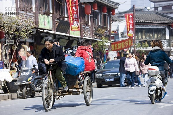 Straße  beschäftigt  China  alt  Shanghai  Dreirad