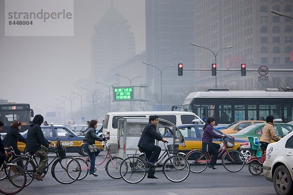 Fahrradfahrer  Straße  Peking  Hauptstadt  China  Straßenverkehr