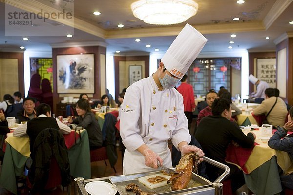 Peking Hauptstadt Vorbereitung Restaurant Braten China Köchin Ente