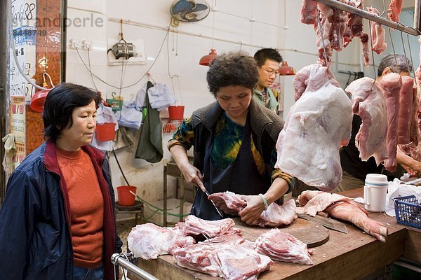 Frische  Lebensmittel  Straße  chinesisch  Laden  verkaufen  China  Metzger  Hongkong  Markt  Fleisch  alt