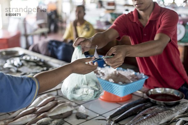 Fisch  Pisces  Produktion  verkaufen  Südostasien  Asien  Fischhändler  Malaysia  Markt  Sabah