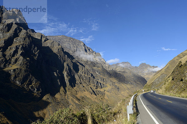 Passstraße in den Hochanden  Yungas  Departamento La Paz  Bolivien