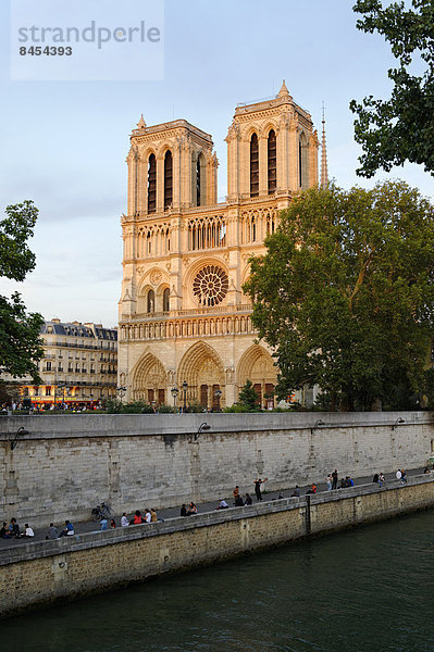Kathedrale Notre-Dame de Paris  auf der Île de la Cité mit Seine  im letzten Abendlicht  Paris  Île-de-France  Frankreich