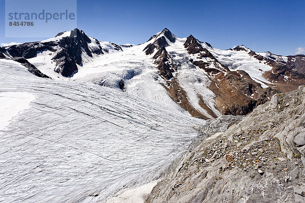 Weißkugel und Langtauferer Spitze  vorne der Gepatschferner  vom Richterweg  Südtirol  Italien