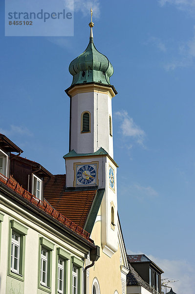 Glockenturm der Maria-Hilf-Kirche  Untermarkt  Murnau am Staffelsee  Oberbayern  Bayern  Deutschland
