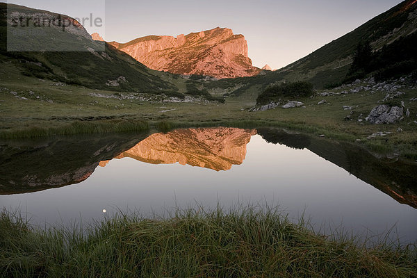 Rofanspitze im Morgenlicht spiegelt sich im Zireiner See  Rofangebirge  Tirol  Österreich