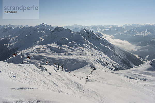 Skigebiet Silvretta Montafon  Hochalpila-Bahn  gegenüber Fredakopf  2252m  mit Snowpark  Sankt Gallenkirch  Montafon  Vorarlberg  Österreich