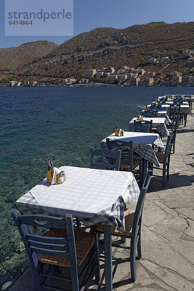 Stuhl Restaurant Ufer Dodekanes Griechenland Symi