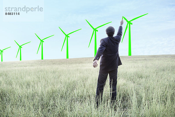 Windturbine Windrad Windräder Geschäftsmann Himmel Zeichnung Indianer