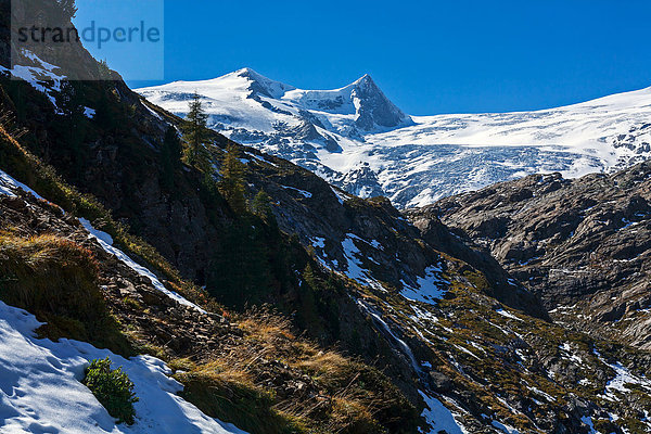 Ausblick auf den Berg Gro_venediger vom Gletscherweg Innergschlˆ_  Nationalpark Hohe Tauern  Matrei in Osttirol  Tirol  ÷sterreich